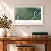 Little Eagle, South Dakota map, 12 x 18 inch print in a white frame in an entryway