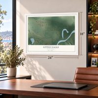 Little Eagle, South Dakota map, 18 x 24 inch print in a white frame in a home office