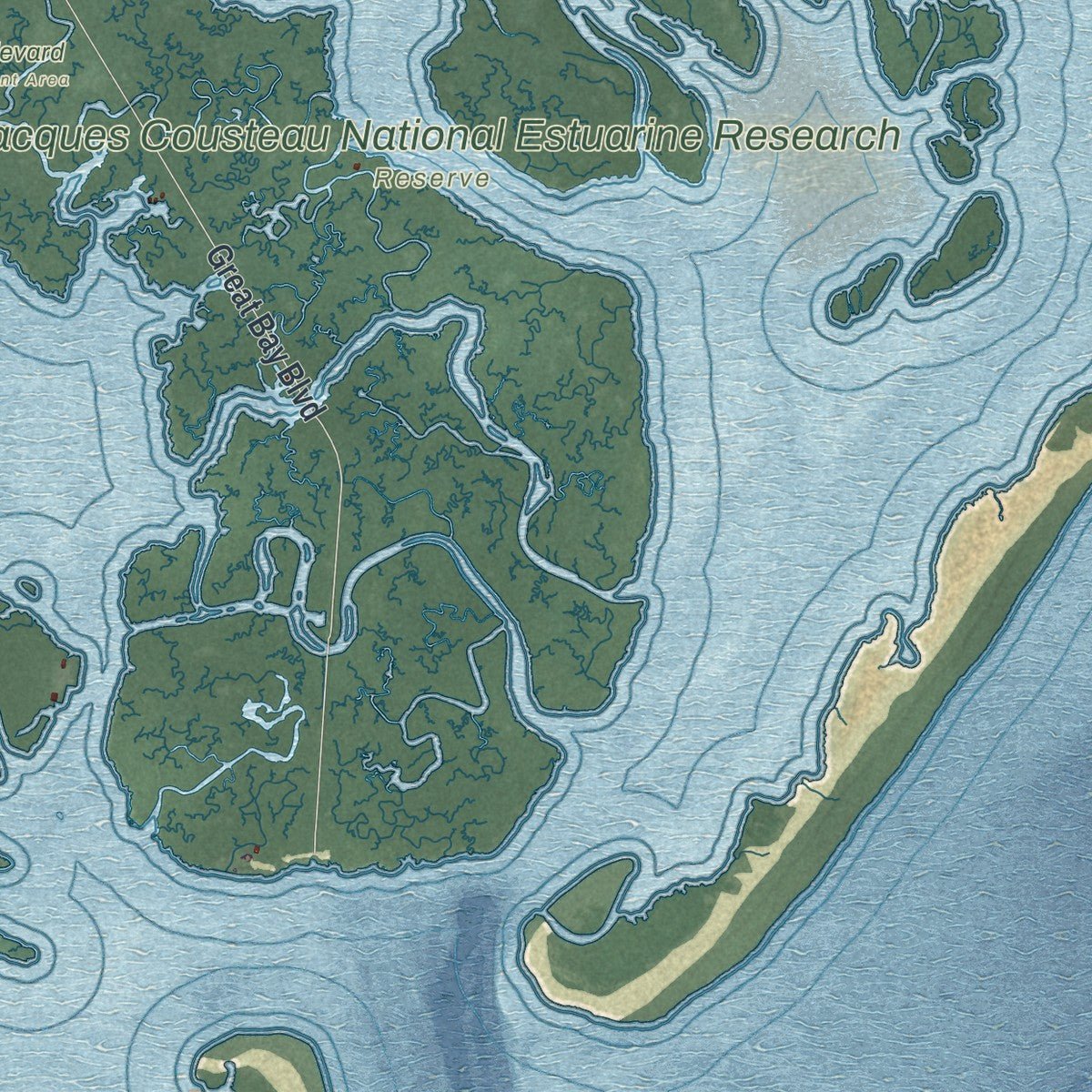 Second close-up of the map of Little Egg Harbor, New Jersey print showing more streets and buildings
