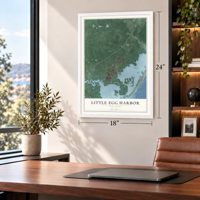 Little Egg Harbor, New Jersey map, 18 x 24 inch print in a white frame in a home office