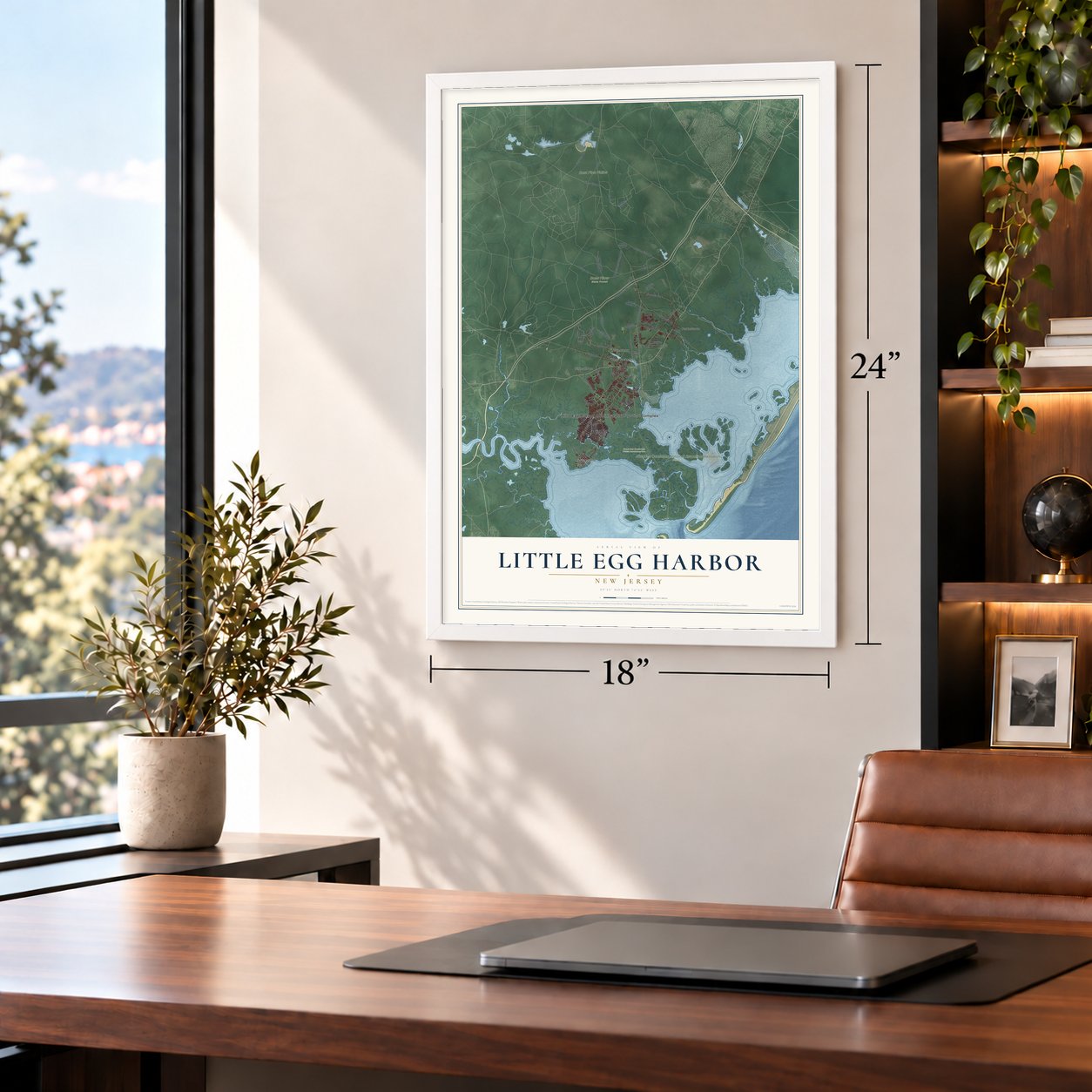 Little Egg Harbor, New Jersey map, 18 x 24 inch print in a white frame in a home office
