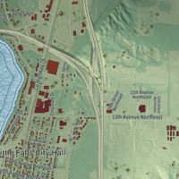 Second close-up of the map of Little Falls, Minnesota print showing more streets and buildings