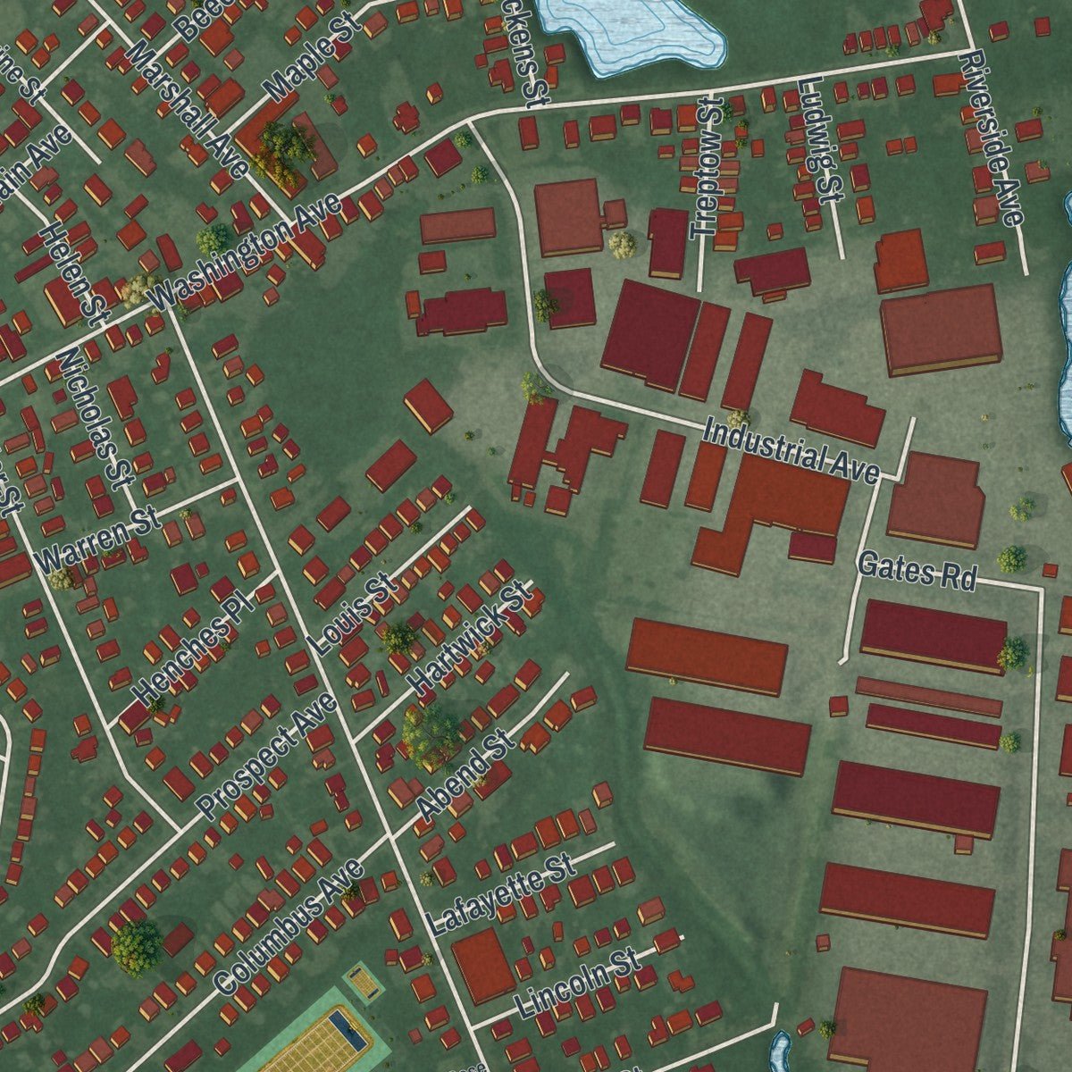 Second close-up of the map of Little Ferry, New Jersey print showing more streets and buildings