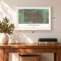 Little Havana, Florida map, 12 x 18 inch print in a white frame in an entryway