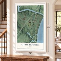Little Hocking, Ohio map, 24 x 36 inch print in a white frame by a staircase