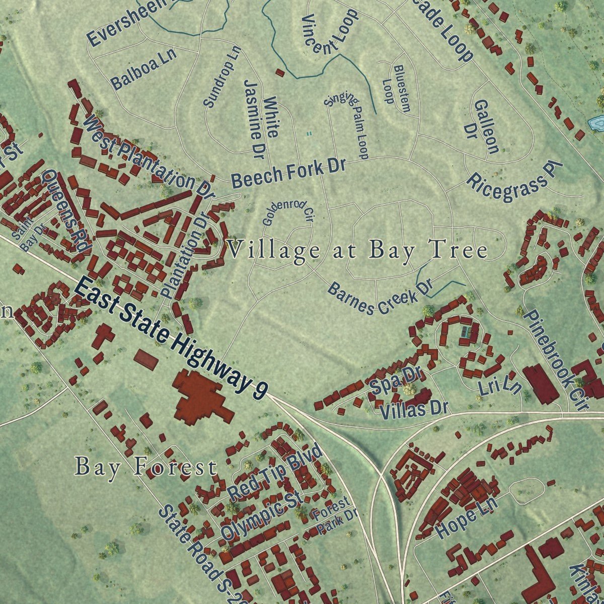 Second close-up of the map of Little River, South Carolina print showing more streets and buildings