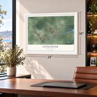 Little River, South Carolina map, 18 x 24 inch print in a white frame in a home office