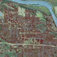 Second close-up of the map of Little Rock, Arkansas print showing more streets and buildings