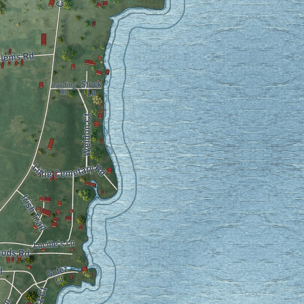 Second close-up of the map of Little Sturgeon, Wisconsin print showing more streets and buildings
