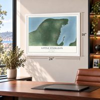 Little Sturgeon, Wisconsin map, 18 x 24 inch print in a white frame in a home office
