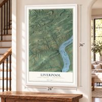 Liverpool, Perry County, Pennsylvania map, 24 x 36 inch print in a white frame by a staircase