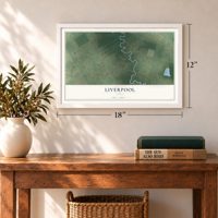 Liverpool, Texas map, 12 x 18 inch print in a white frame in an entryway