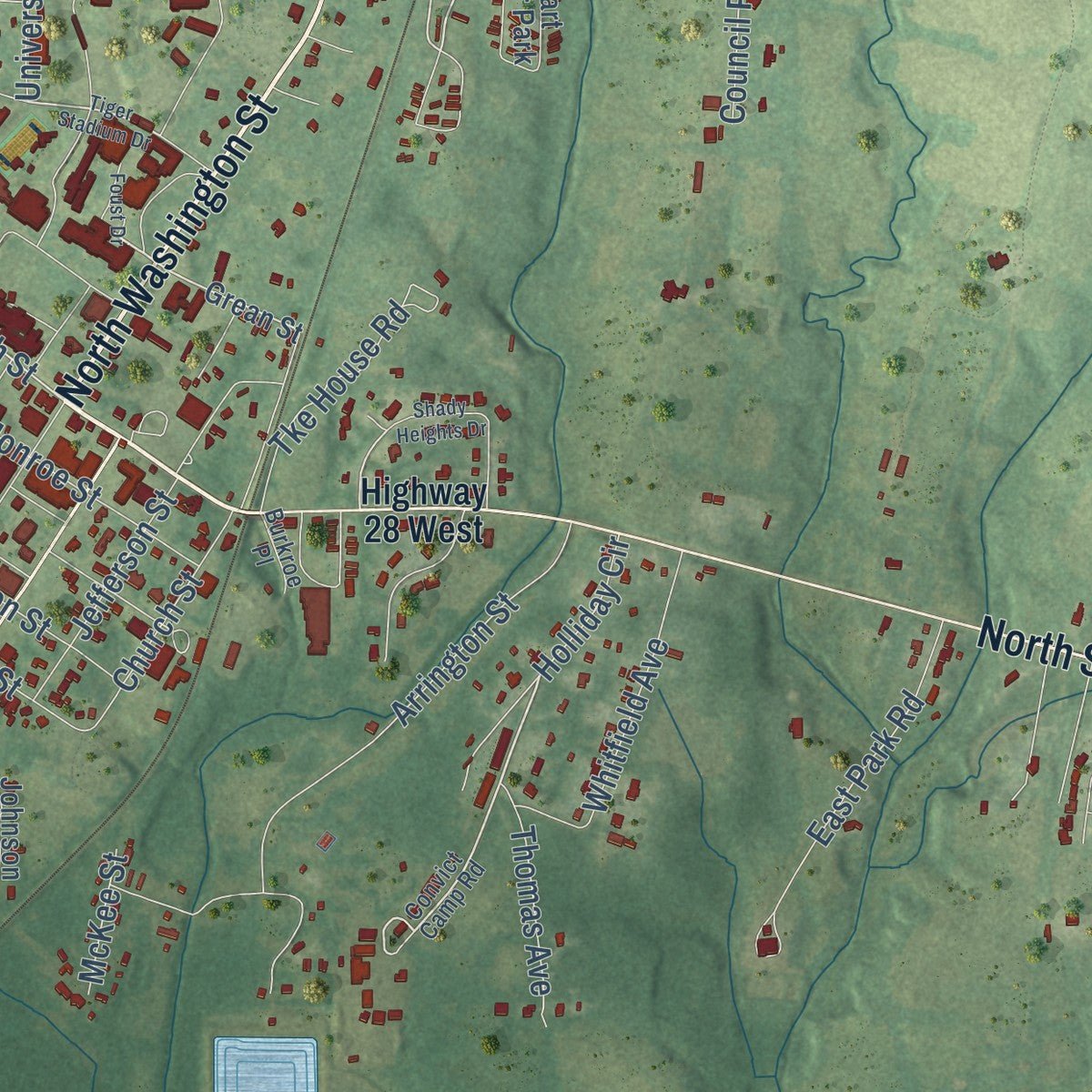 Second close-up of the map of Livingston, Alabama print showing more streets and buildings