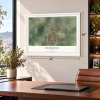Livingston, California map, 18 x 24 inch print in a white frame in a home office