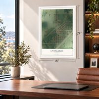 Livingston, Illinois map, 18 x 24 inch print in a white frame in a home office