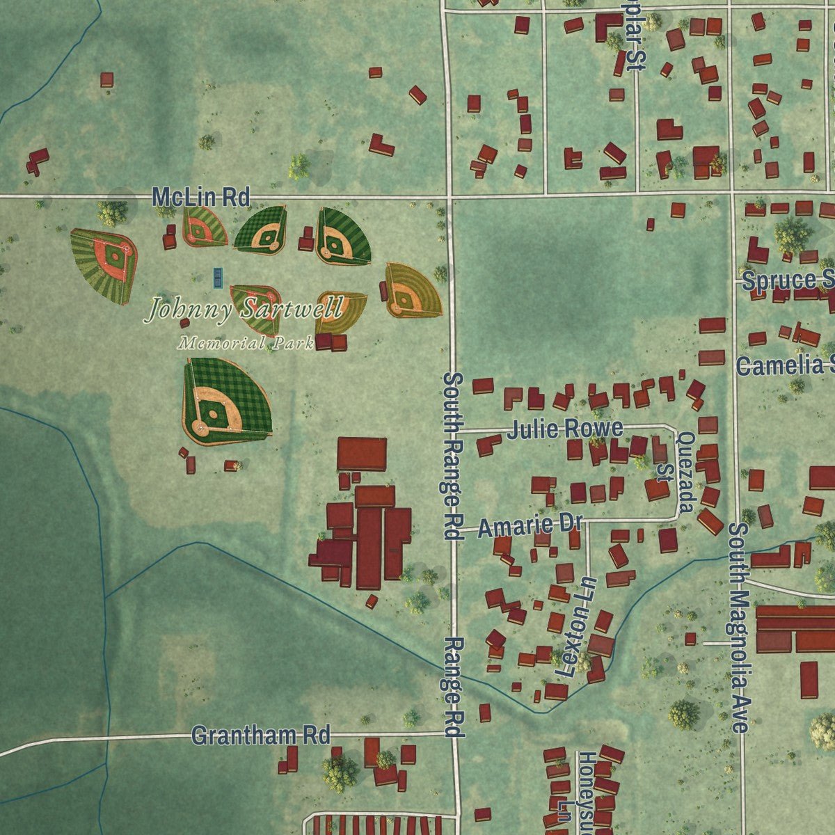 Second close-up of the map of Livingston, Louisiana print showing more streets and buildings