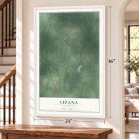 Lizana, Mississippi map, 24 x 36 inch print in a white frame by a staircase