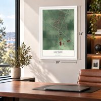 Lizton, Indiana map, 18 x 24 inch print in a white frame in a home office