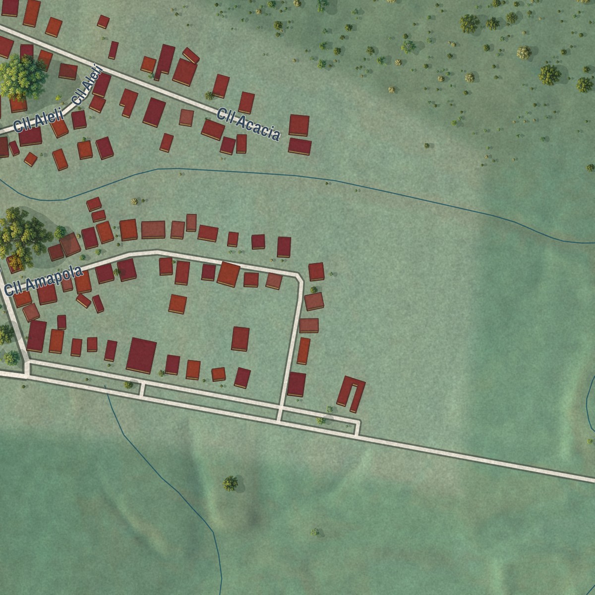 Second close-up of the map of Lluveras, Puerto Rico print showing more streets and buildings