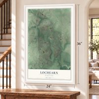 Lochearn, Maryland map, 24 x 36 inch print in a white frame by a staircase