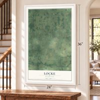 Locke, Michigan map, 24 x 36 inch print in a white frame by a staircase