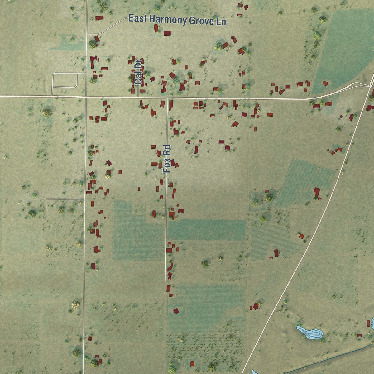Second close-up of the map of Lockeford, California print showing more streets and buildings