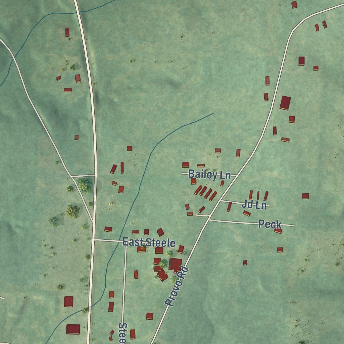 Second close-up of the map of Lockesburg, Arkansas print showing more streets and buildings