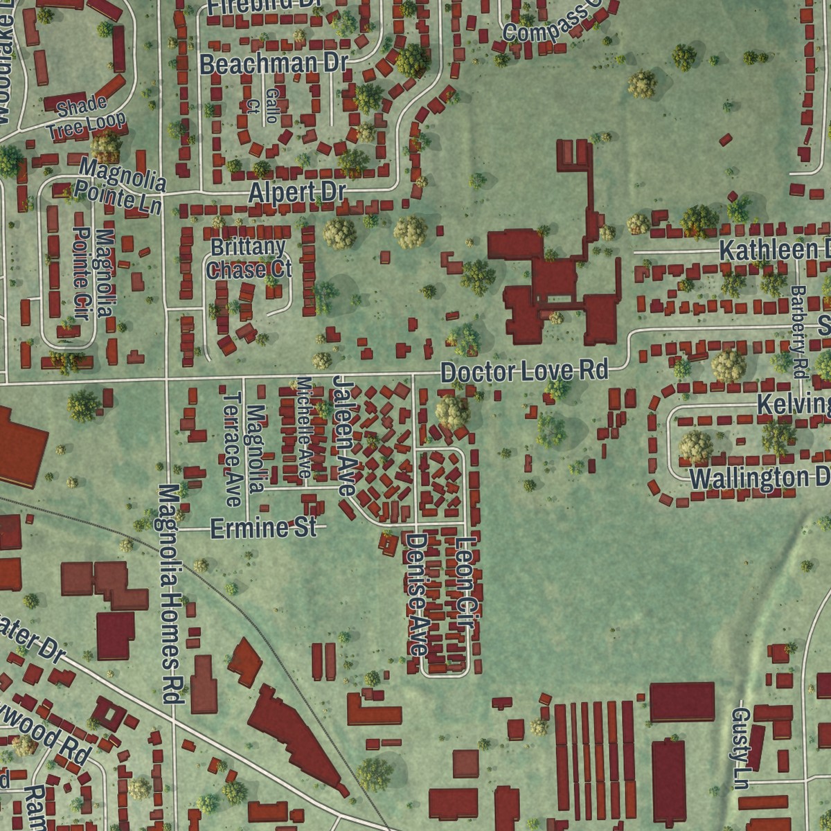 Second close-up of the map of Lockhart, Florida print showing more streets and buildings
