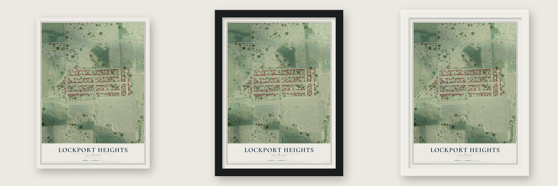 Lockport Heights, Illinois map unframed, in a black wood frame and in a white wood frame