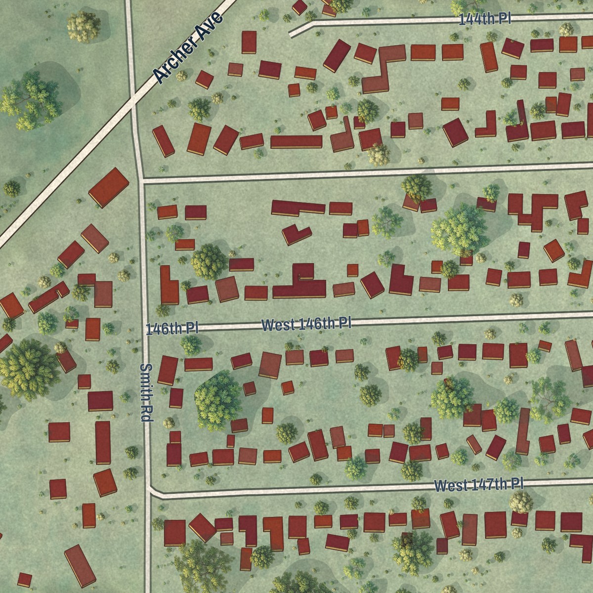 Second close-up of the map of Lockport Heights, Illinois print showing more streets and buildings