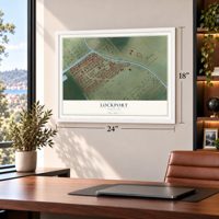 Lockport, Louisiana map, 18 x 24 inch print in a white frame in a home office