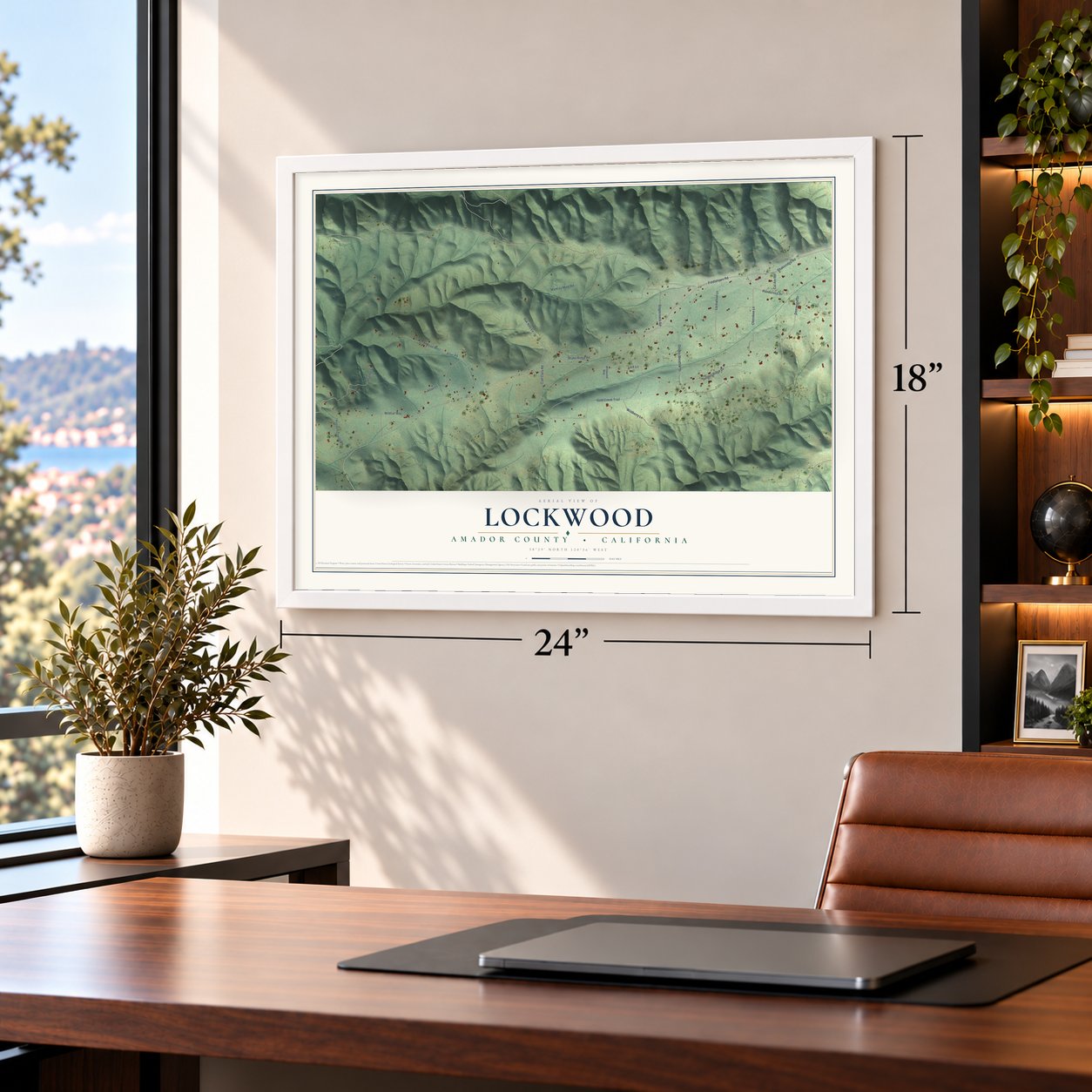 Lockwood, California map, 18 x 24 inch print in a white frame in a home office