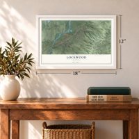 Lockwood, Montana map, 12 x 18 inch print in a white frame in an entryway