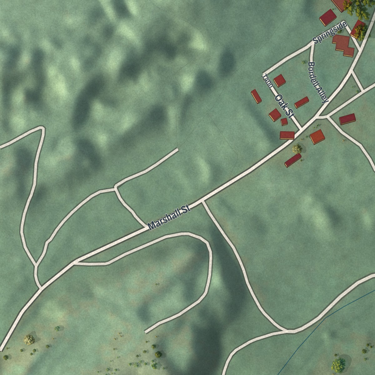 Second close-up of the map of Locust Gap, Pennsylvania print showing more streets and buildings