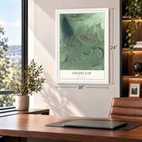 Locust Gap, Pennsylvania map, 18 x 24 inch print in a white frame in a home office