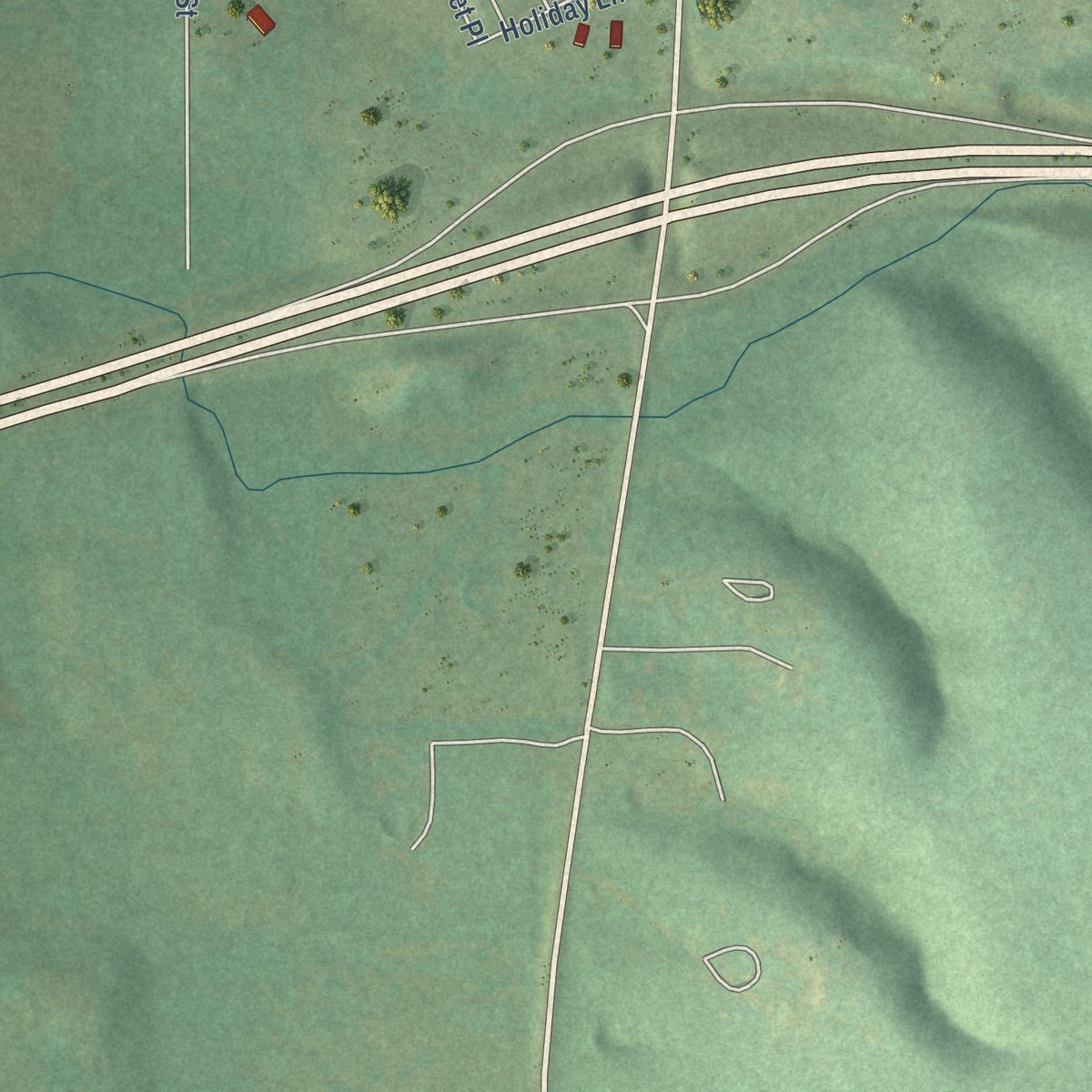 Second close-up of the map of Locust Grove, Oklahoma print showing more streets and buildings