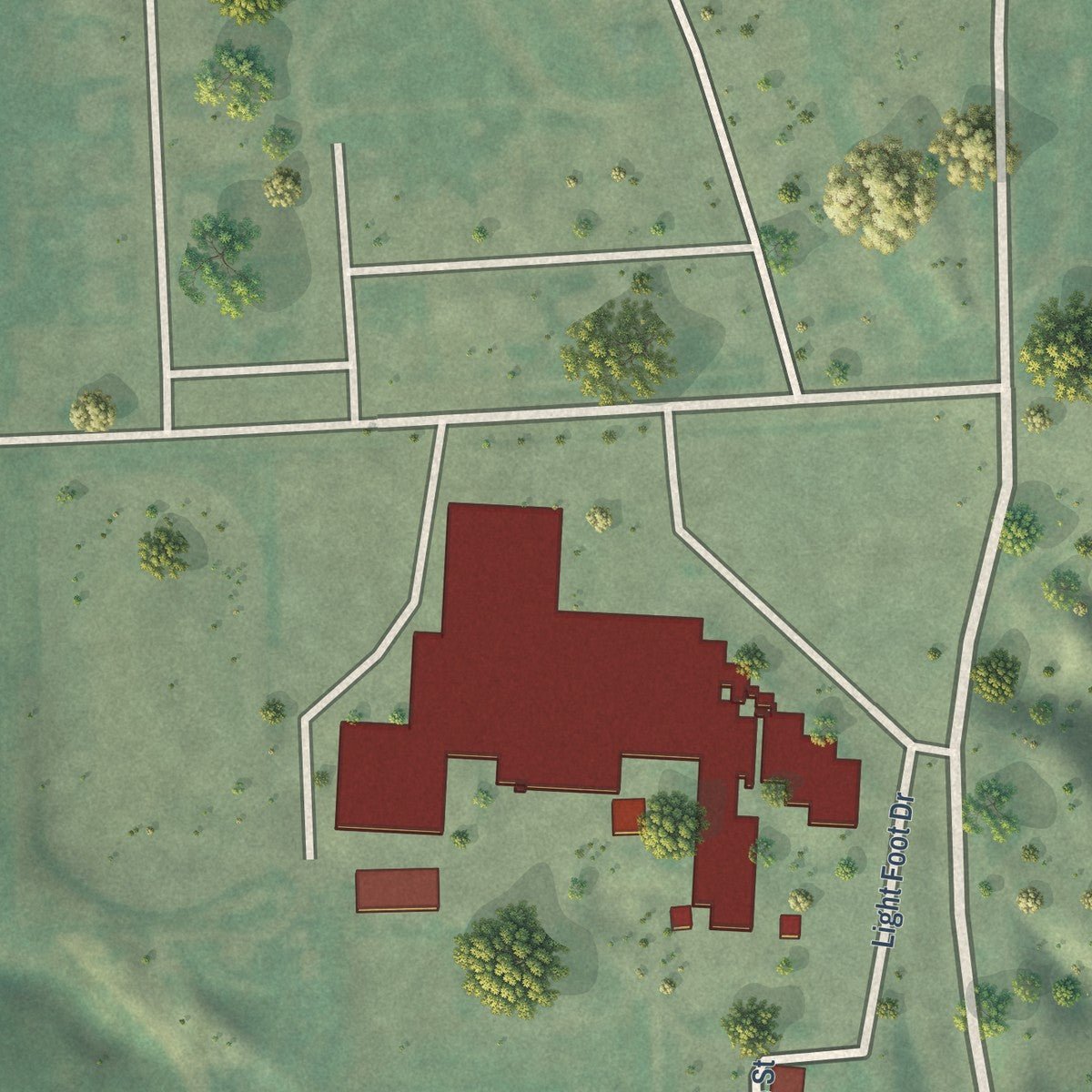 Second close-up of the map of Lodge Grass, Montana print showing more streets and buildings