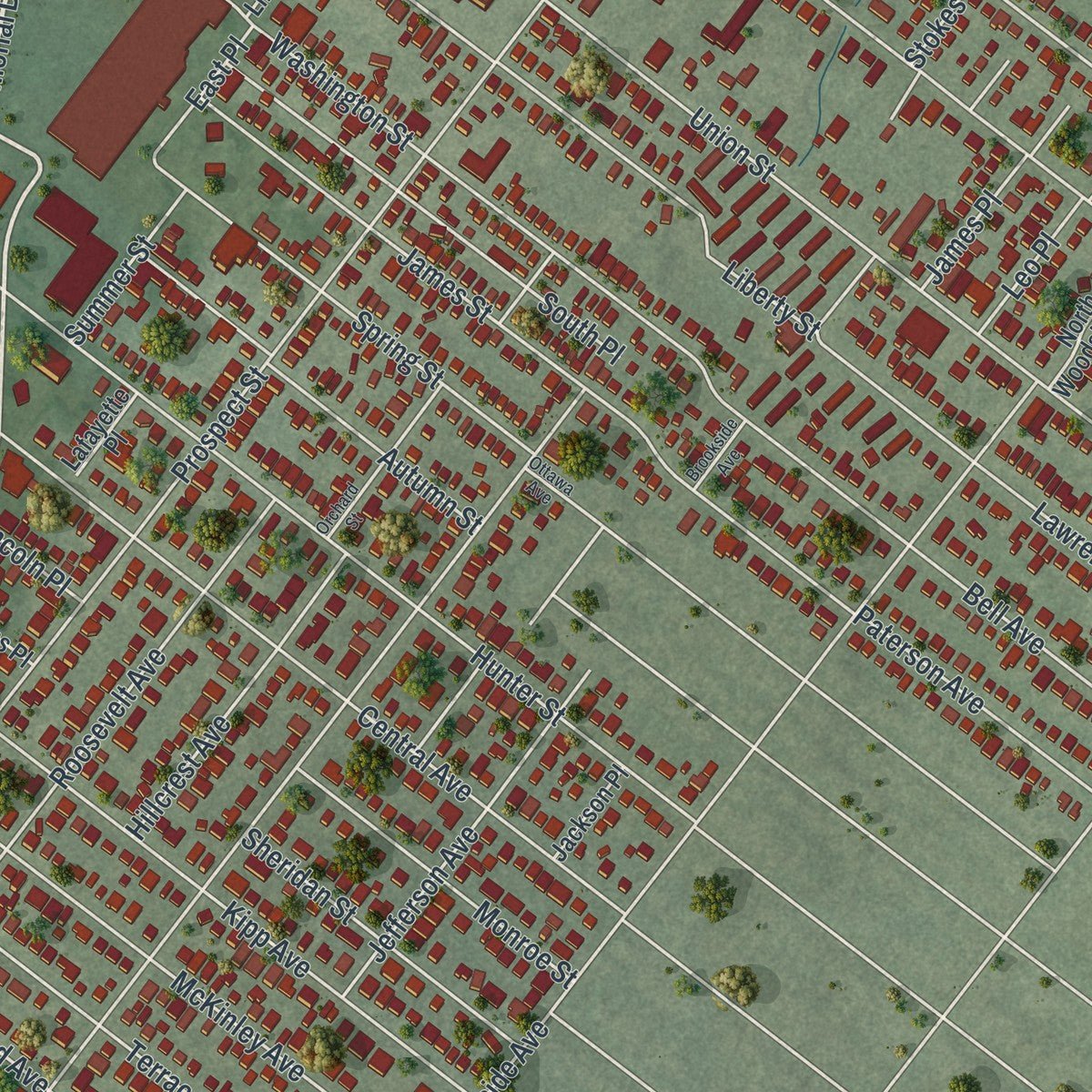 Second close-up of the map of Lodi, New Jersey print showing more streets and buildings