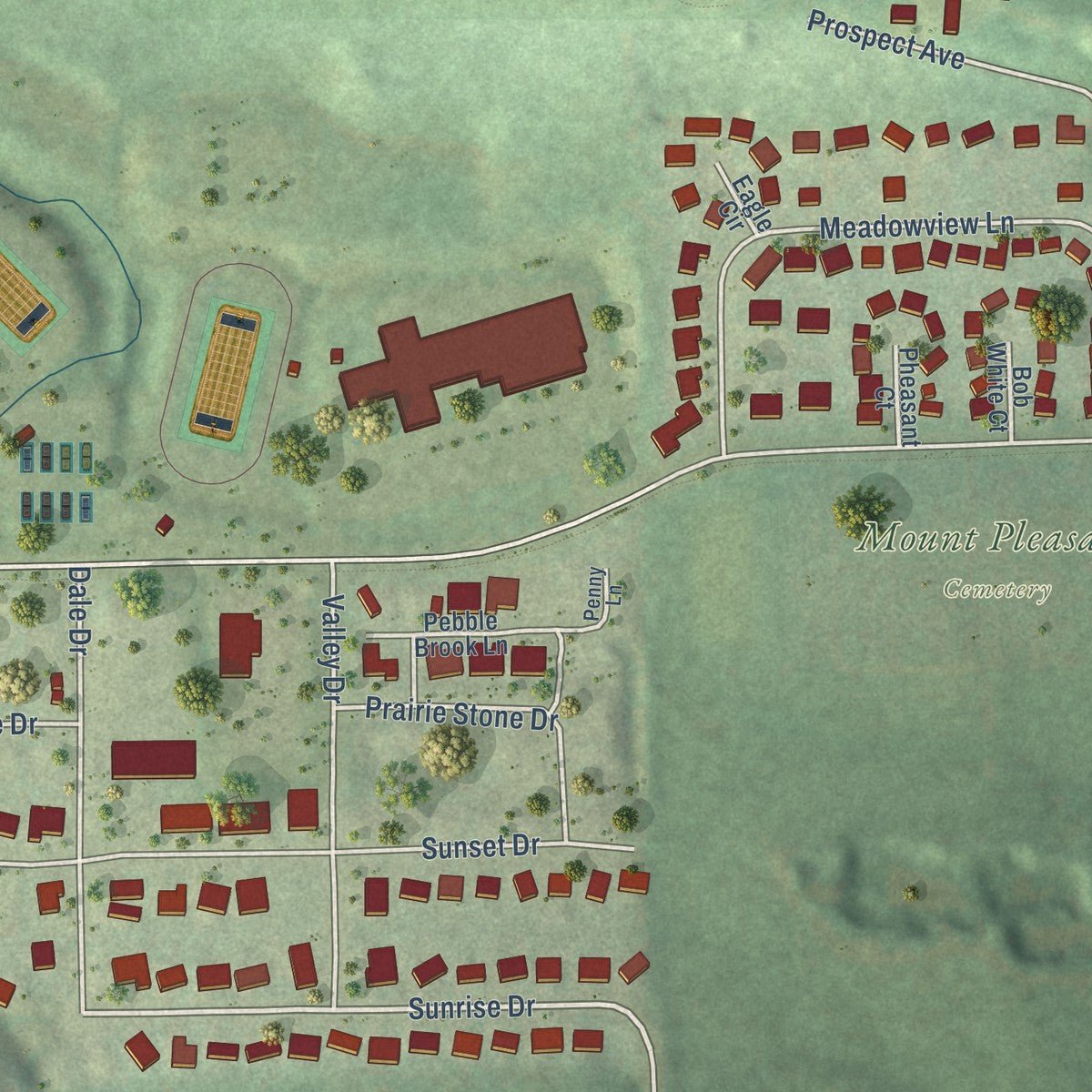 Second close-up of the map of Lodi, Wisconsin print showing more streets and buildings