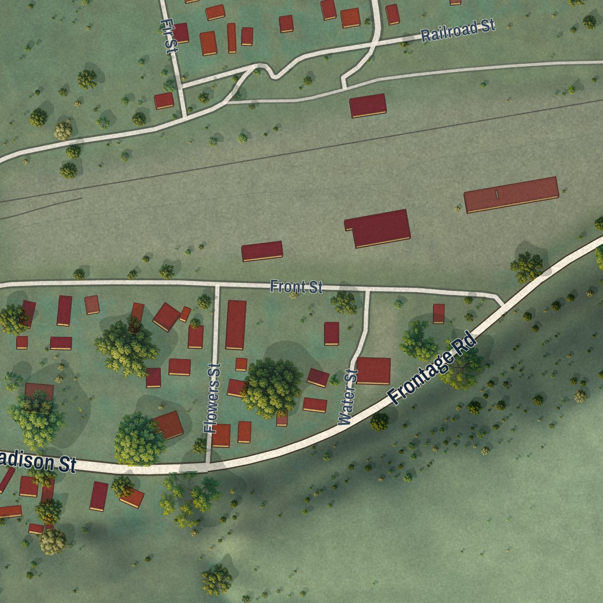 Second close-up of the map of Logan, Montana print showing more streets and buildings