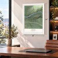 Logan, Montana map, 18 x 24 inch print in a white frame in a home office