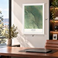 Logan, North Dakota map, 18 x 24 inch print in a white frame in a home office