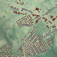 Second close-up of the map of Loganville, Georgia print showing more streets and buildings
