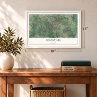 Loganville, Georgia map, 12 x 18 inch print in a white frame in an entryway