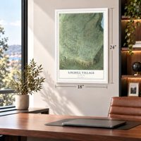 Loghill Village, Colorado map, 18 x 24 inch print in a white frame in a home office
