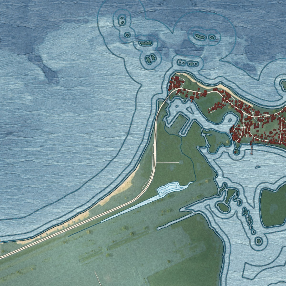 Second close-up of the map of Loíza, Puerto Rico print showing more streets and buildings