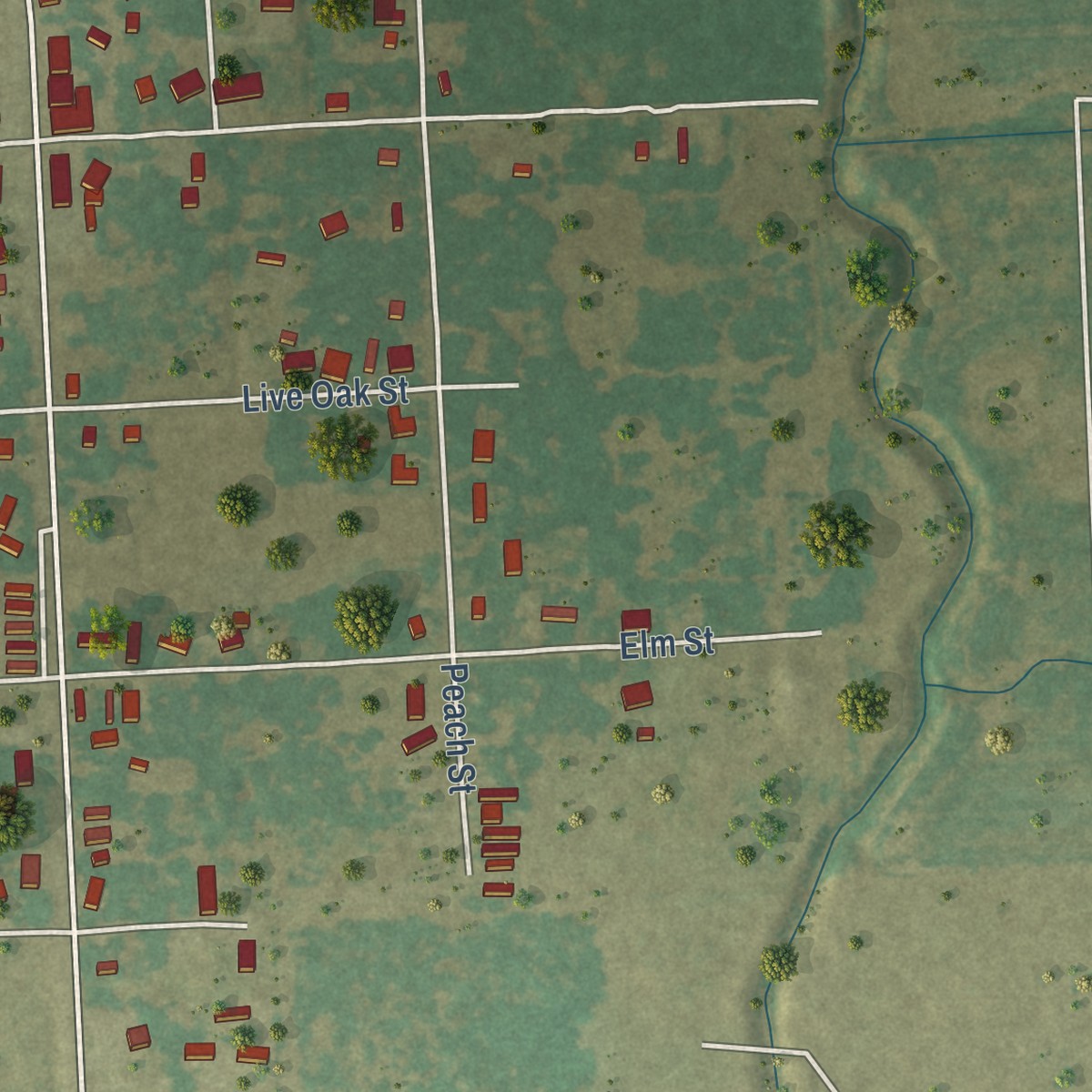 Second close-up of the map of Lolita, Texas print showing more streets and buildings