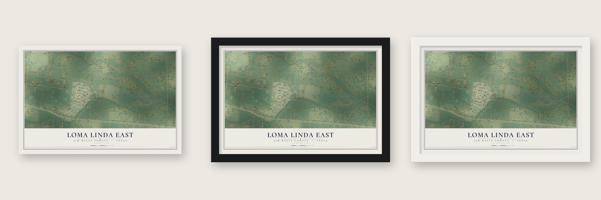 Loma Linda East, Jim Wells County, Texas map unframed, in a black wood frame and in a white wood frame