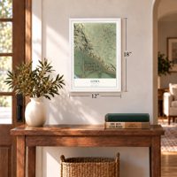 Loma, Montana map, 12 x 18 inch print in a white frame in an entryway