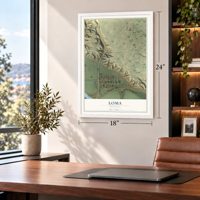 Loma, Montana map, 18 x 24 inch print in a white frame in a home office